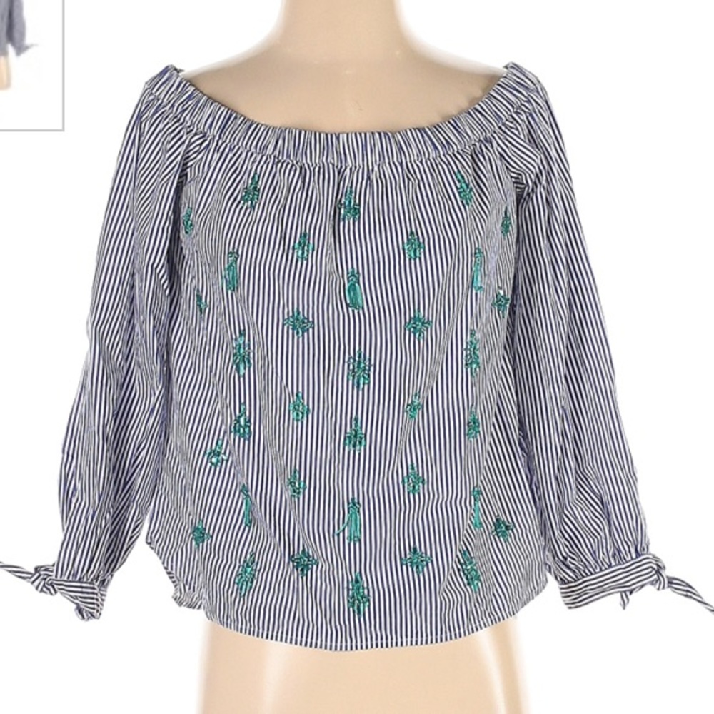 J Crew Off the Shoulder Seersucker Blouse